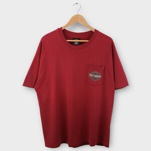 Vintage Harley Davidson Men's Single Stitch Pocket T-Shirt‎ Size XL Burgundy 90s